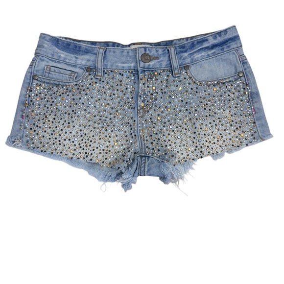 Pink Victoria’s scret.Blue and Silver Jean Shorts with Rhinestone Embellishments - Picture 1 of 14